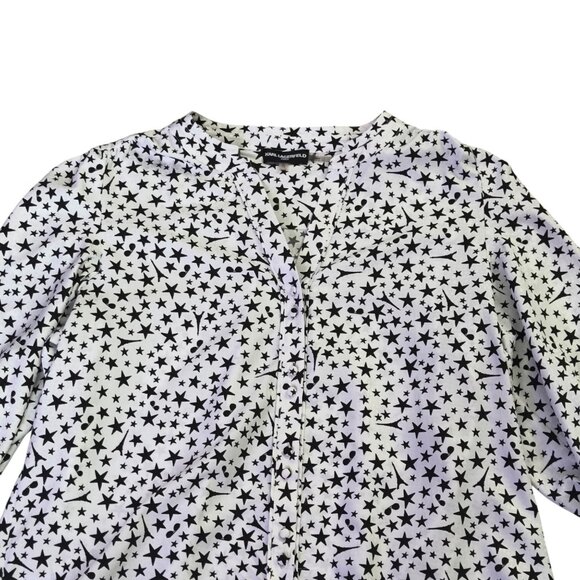 Karl Lagerfeld Paris Womens Star Print Button-Down Blouse 3/4 Sleeves - Picture 3 of 11